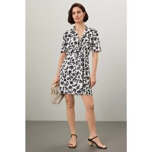 DONNA MORGAN White Black Abstract Printed Front Button Mini Dress Size US8